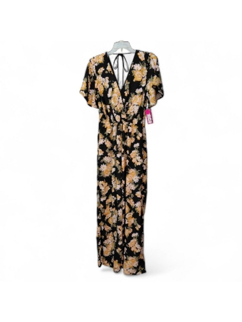 Xhilaration Floral Wide Leg Jumpsuit Open Back Tassel Tie Size Medium NWT - Picture 2 of 6